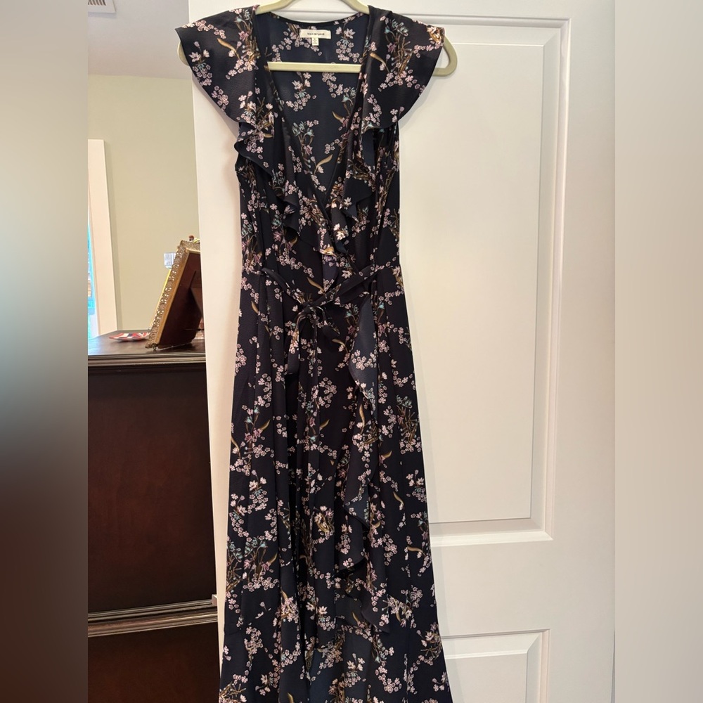 Max Studio Navy Floral High Low Dress